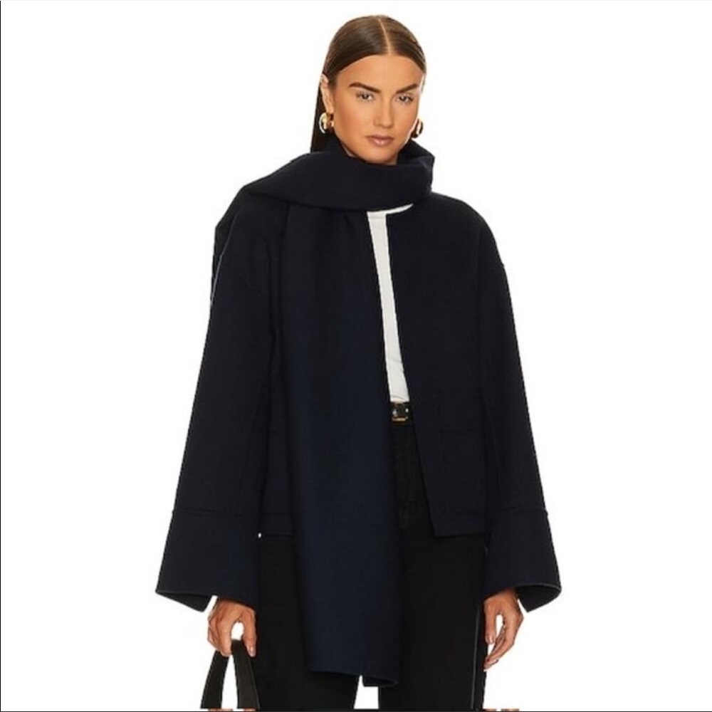 A.L.C Navy wool coat with attached scarf size XS